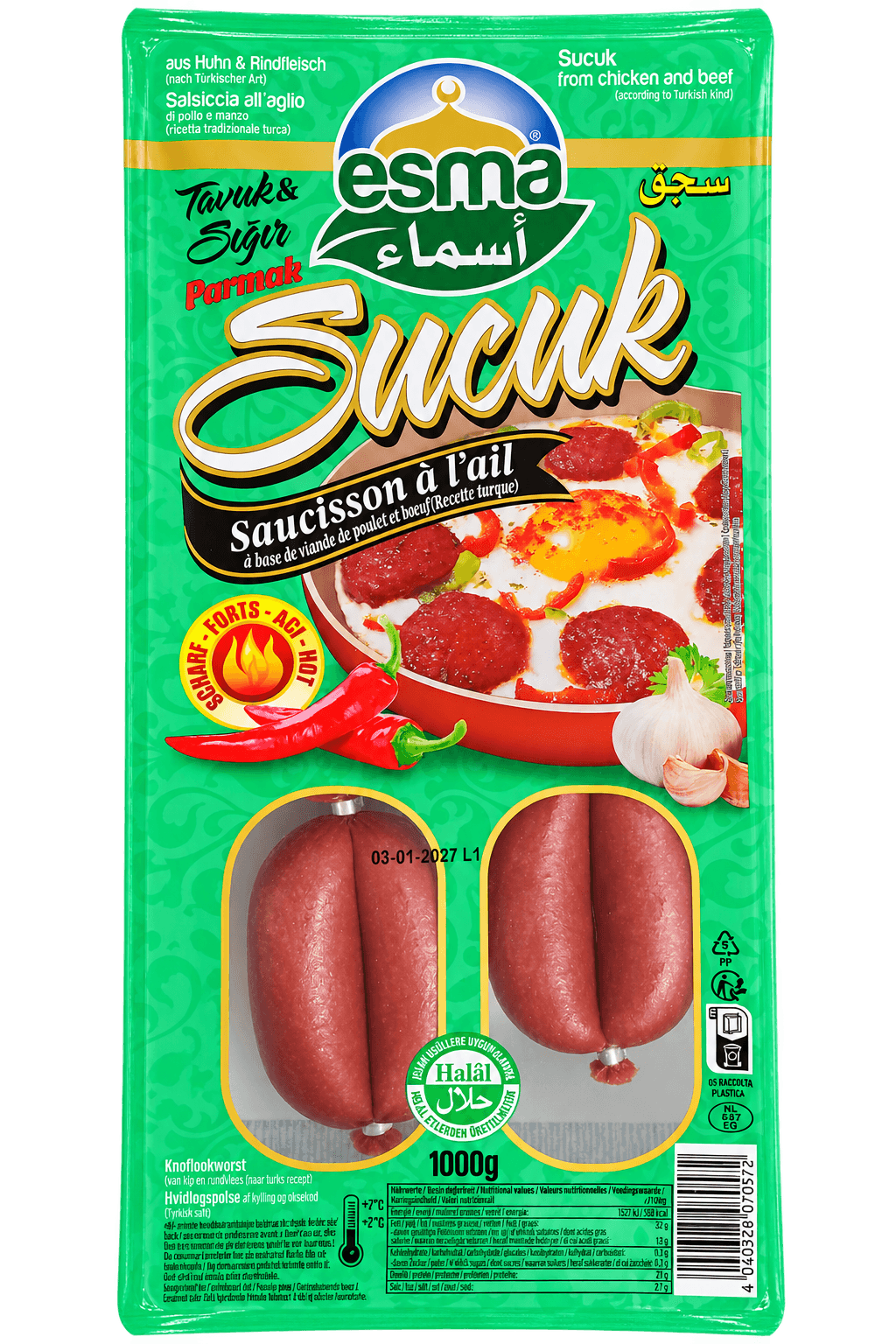 Esma Parmak Sucuk pikantní - kuřecí a hovězí 1000g