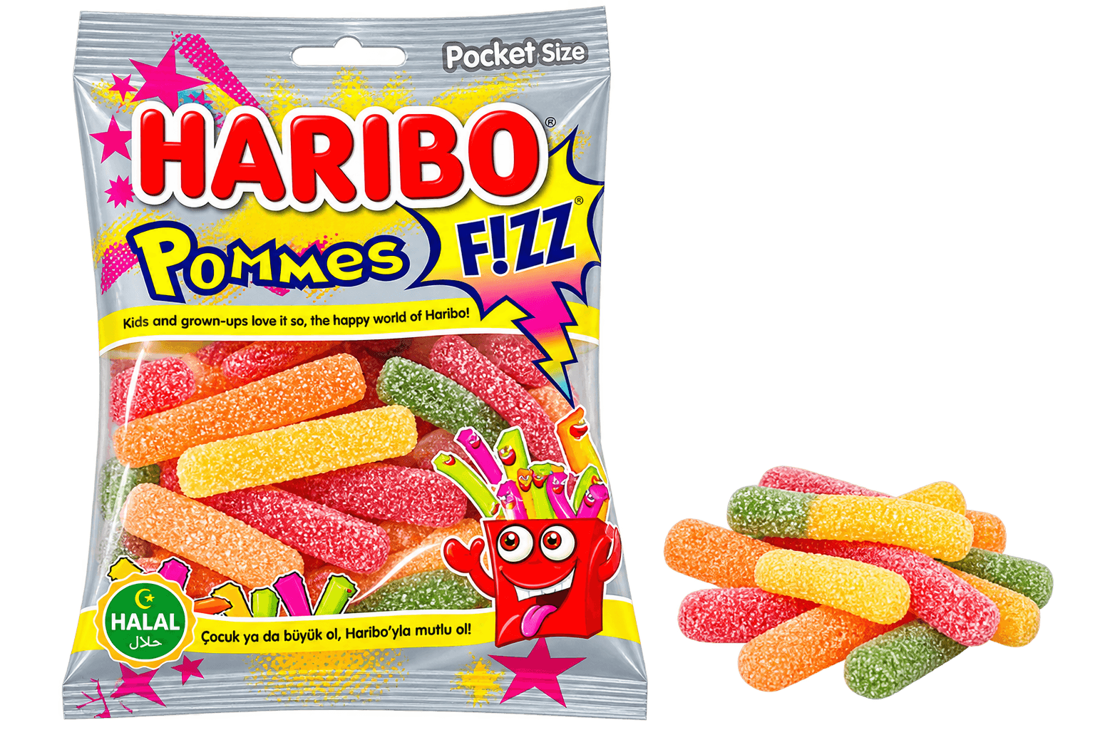 Haribo Kyselé ovocné želé bonbony ve tvaru hranolků 100g