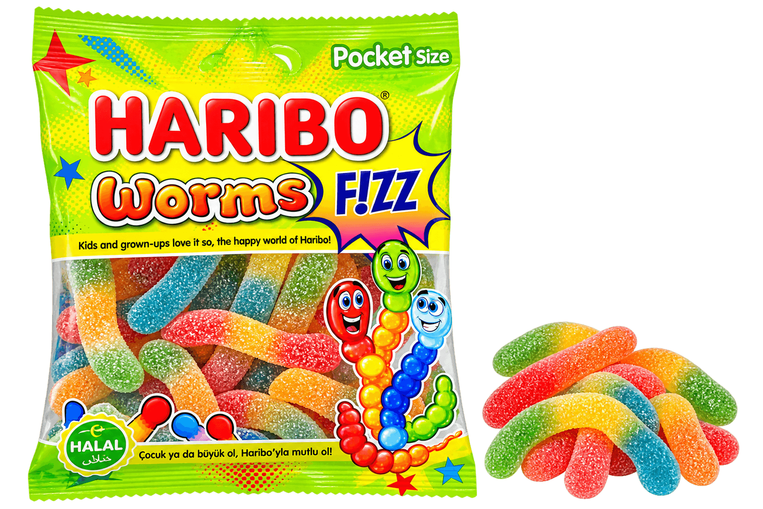 Haribo Kyselé ovocné želé bonbony ve tvaru žížaly 80g