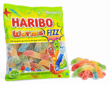 Haribo Kyselé ovocné želé bonbony ve tvaru žížaly 80g